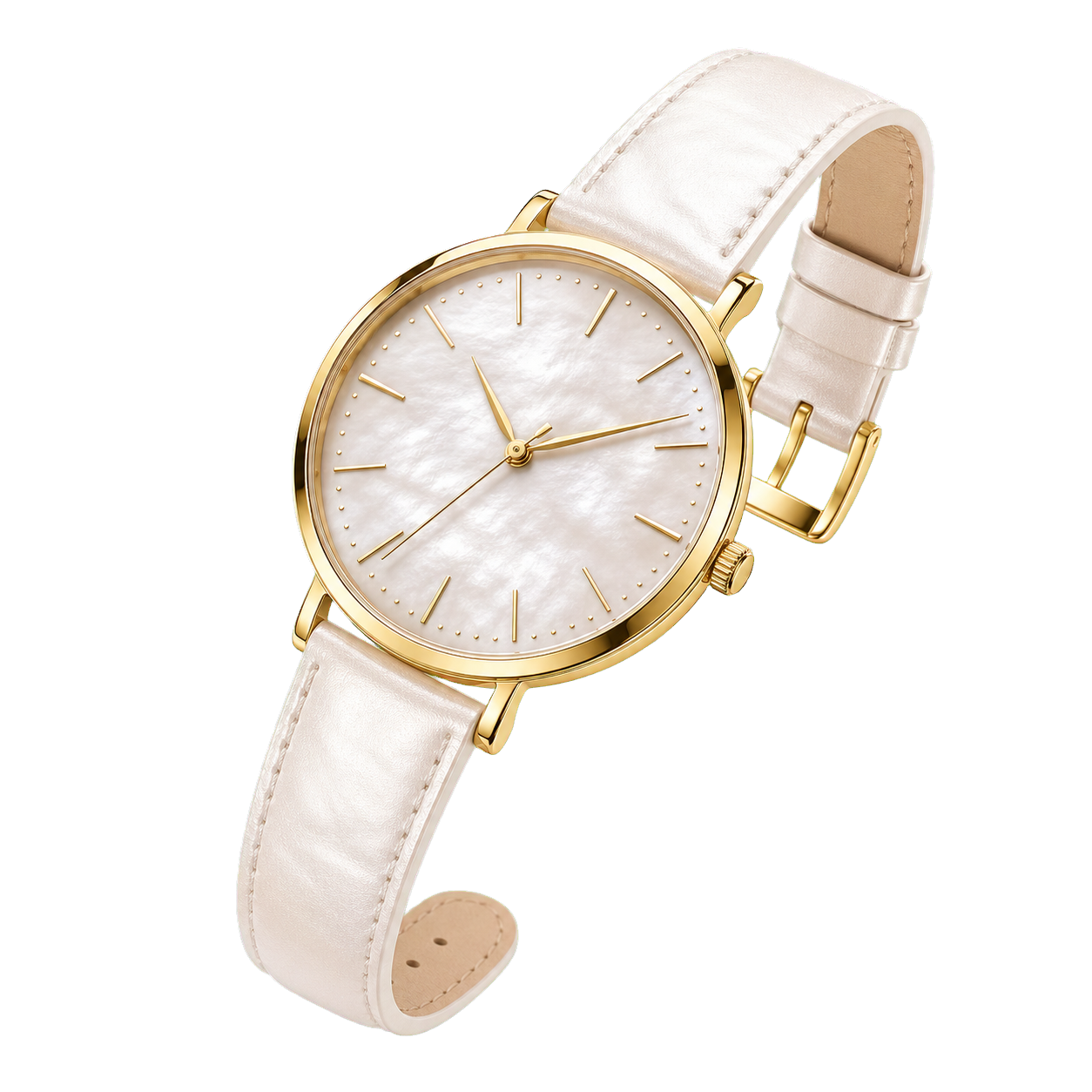 GoldIme Luna white strap dress watch
